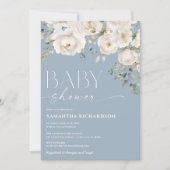 Elegant stoffig blauw wit bloemenjongen baby showe kaart (Voorkant)