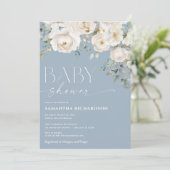 Elegant stoffig blauw wit bloemenjongen baby showe kaart (Staand voorkant)