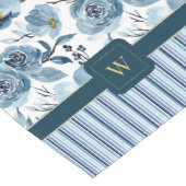 Elegant stoffig blauw & wit bloemenstreep monogram korte tafelloper (Hoek)