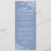 Elegant Stoffig Blauw & Wit Frilly Hoeken Bruiloft Menu (Voorkant)