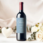 Elegant Stoffig Blauw & Wit Kalligrafie Bruiloft Wijn Etiket