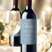 Elegant Stoffig Blauw & Wit Kalligrafie Bruiloft Wijn Etiket