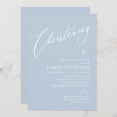 Elegant Stoffig Blauw Wit Kruis Jongen Doopsel Kaart (Voorkant / Achterkant)