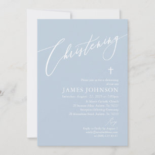 Elegant Stoffig Blauw Wit Kruis Jongen Doopsel Kaart