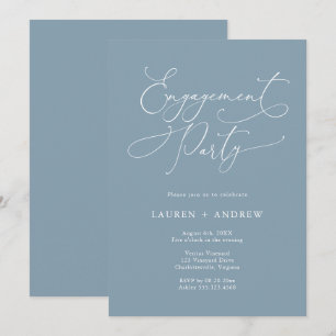Elegant Stoffig Blauw & Wit Verlovingsfeest Kaart