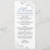 Elegant Stoffig Blauw Zilver wervelt op Witte Brui Menu (Voorkant)