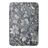 Elegant stoffig blauw zilver wit grijs bloemen badmat (Voorkant Verticaal)