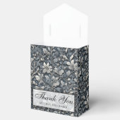 Elegant stoffig blauw zilver wit grijs bloemen bedankdoosjes (Geopend)