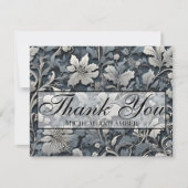 Elegant stoffig blauw zilver wit grijs bloemen bedankkaart (Voorkant)