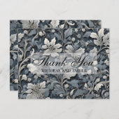 Elegant stoffig blauw zilver wit grijs bloemen bedankkaart (Voorkant / Achterkant)