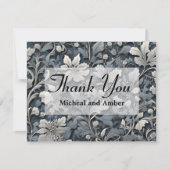 Elegant stoffig blauw zilver wit grijs bloemen bedankkaart (Voorkant)