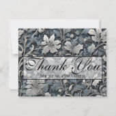 Elegant stoffig blauw zilver wit grijs bloemen bedankkaart (Voorkant)