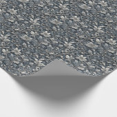 Elegant stoffig blauw zilver wit grijs bloemen cadeaupapier (Hoek)