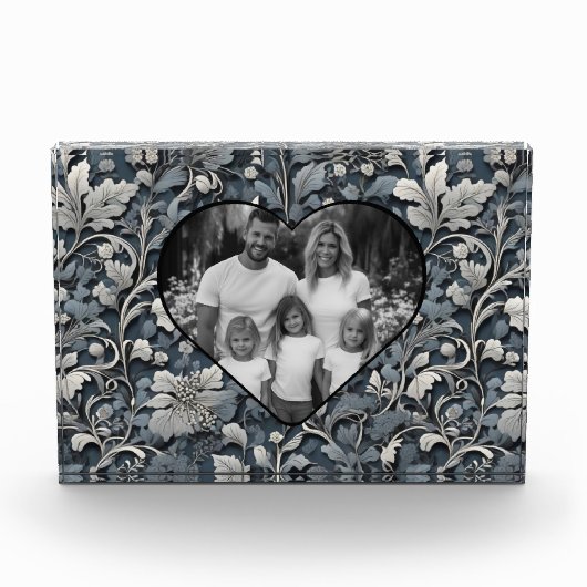 Elegant stoffig blauw zilver wit grijs bloemen fotoblokken (Voorkant)