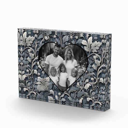Elegant stoffig blauw zilver wit grijs bloemen fotoblokken (Rechts)