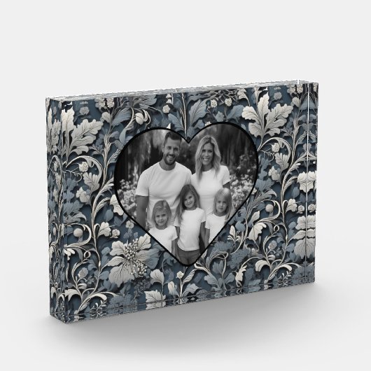 Elegant stoffig blauw zilver wit grijs bloemen fotoblokken (Links)
