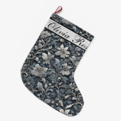 Elegant stoffig blauw zilver wit grijs bloemen grote kerstsok (Voorkant (Hangend))