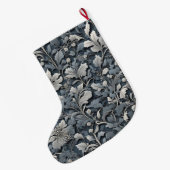 Elegant stoffig blauw zilver wit grijs bloemen grote kerstsok (Achterkant (Hangend))