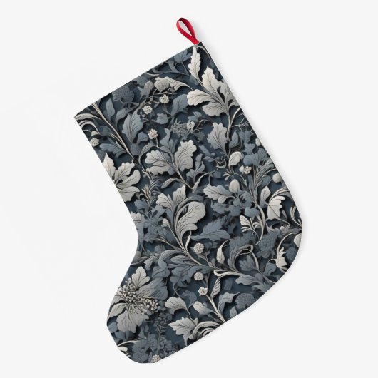 Elegant stoffig blauw zilver wit grijs bloemen grote kerstsok (Achterkant (Hangend))