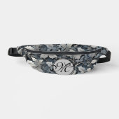 Elegant stoffig blauw zilver wit grijs bloemen heuptasje (Voorkant)
