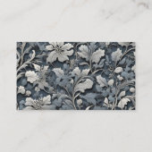 Elegant stoffig blauw zilver wit grijs bloemen informatiekaartje (Achterkant)