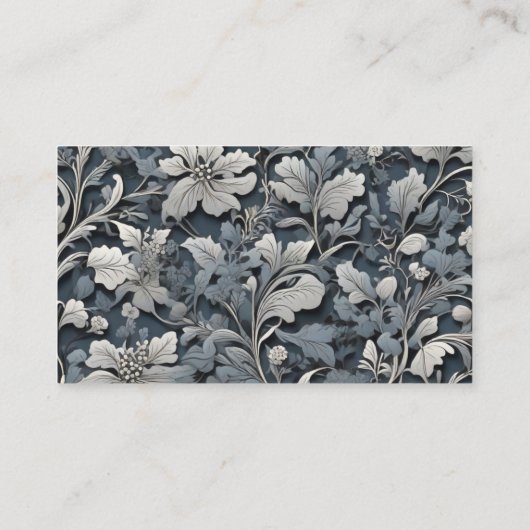 Elegant stoffig blauw zilver wit grijs bloemen informatiekaartje (Achterkant)