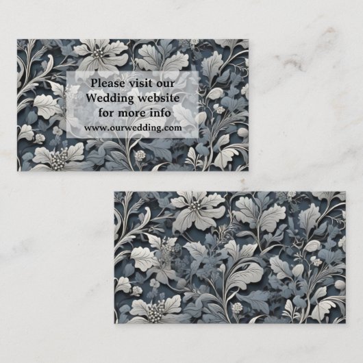 Elegant stoffig blauw zilver wit grijs bloemen informatiekaartje (Voorkant / Achterkant)