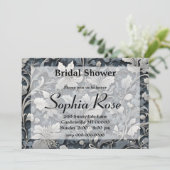 Elegant stoffig blauw zilver wit grijs bloemen kaart (Staand voorkant)