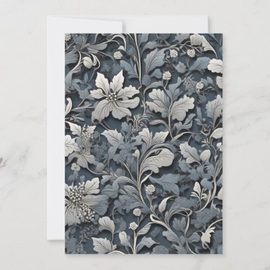 Elegant stoffig blauw zilver wit grijs bloemen kaart (Achterkant)