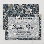 Elegant stoffig blauw zilver wit grijs bloemen kaart (Voorkant / Achterkant)