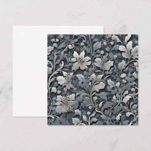 Elegant stoffig blauw zilver wit grijs bloemen kaart (Voorkant / Achterkant)