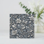 Elegant stoffig blauw zilver wit grijs bloemen kaart (Staand voorkant)