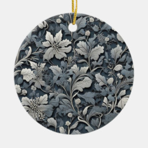Elegant stoffig blauw zilver wit grijs bloemen keramisch ornament
