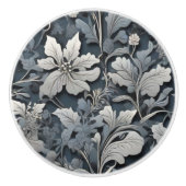 Elegant stoffig blauw zilver wit grijs bloemen keramische knop (Voorkant)