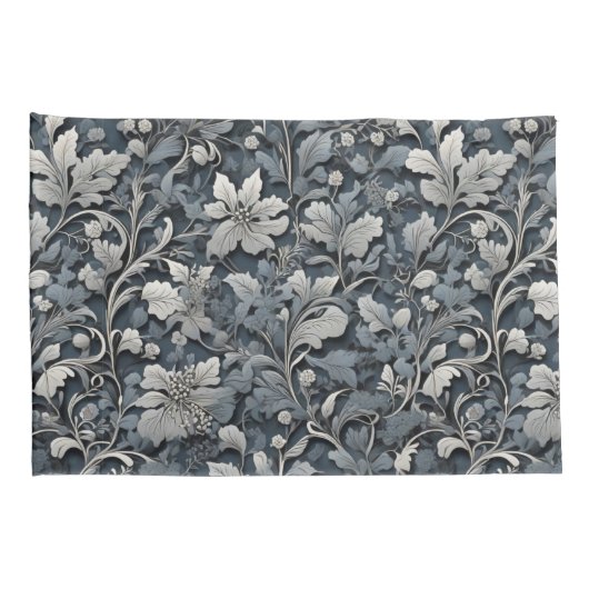 Elegant stoffig blauw zilver wit grijs bloemen kussensloop (Achterkant-Rechts)