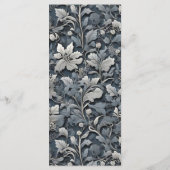 Elegant stoffig blauw zilver wit grijs bloemen menu (Achterkant)