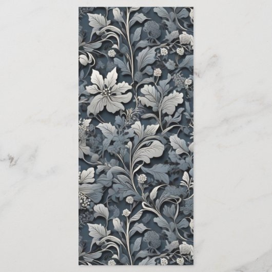 Elegant stoffig blauw zilver wit grijs bloemen menu (Achterkant)