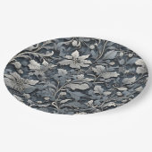 Elegant stoffig blauw zilver wit grijs bloemen papieren bordje (Gekanteld)