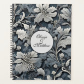 Elegant stoffig blauw zilver wit grijs bloemen planner (Voorkant)