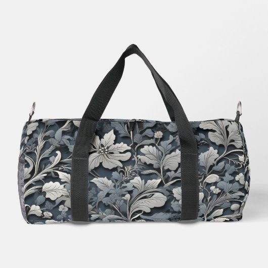 Elegant stoffig blauw zilver wit grijs bloemen plunjezak (Achterkant)