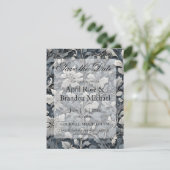 Elegant stoffig blauw zilver wit grijs bloemen save the date (Staand voorkant)