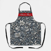 Elegant stoffig blauw zilver wit grijs bloemen schort (Voorkant)