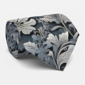 Elegant stoffig blauw zilver wit grijs bloemen stropdas (Opgerold)