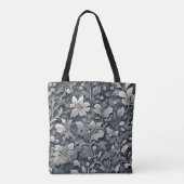 Elegant stoffig blauw zilver wit grijs bloemen tote bag (Achterkant)