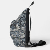 Elegant stoffig blauw zilver wit grijs bloemenschr sling bag (Rechts)