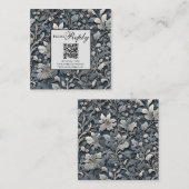 Elegant stoffig blauw zilvergrijs bloemenQR-code Informatiekaartje (Voorkant / Achterkant)