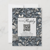 Elegant stoffig blauw zilvergrijs bloemenQR-code RSVP Kaartje (Voorkant)