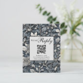 Elegant stoffig blauw zilvergrijs bloemenQR-code RSVP Kaartje (Staand voorkant)
