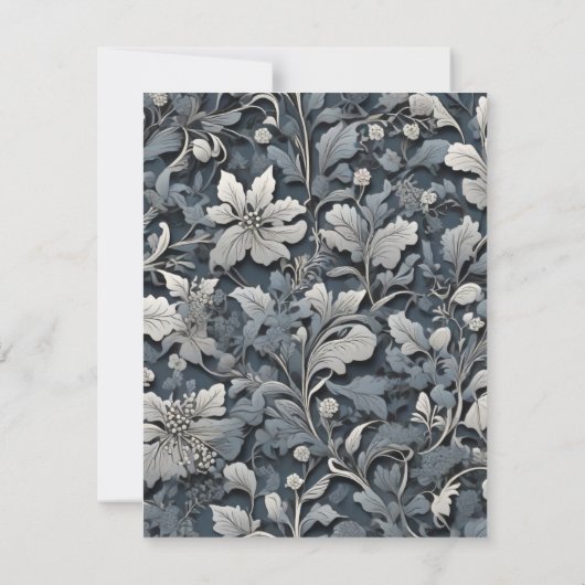 Elegant stoffig blauw zilvergrijs bloemenQR-code RSVP Kaartje (Achterkant)