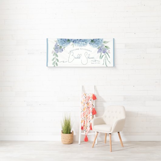 Elegant stoffig blauwe bloemboeket bruiloft feest spandoek (Insitu)